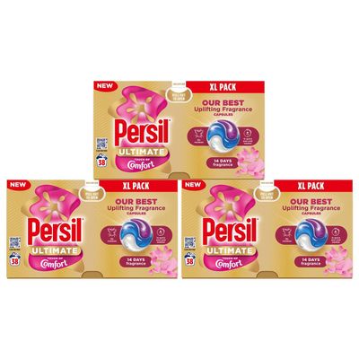 Persil XL Ultimate Washing Capsules Outstanding Stain Removal Even in Quick and Cold Washes Uplifting Comfort Fragrance Recyclable Plastic-Free Packaging, 38 Washes (Buy 3, Touch of Comfort)
