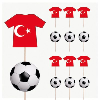 AK Giftshop Turkey Trkiye Football Party Food & Cupcakes Picks Decorations Toppers Euro World Cup (pack of 14)