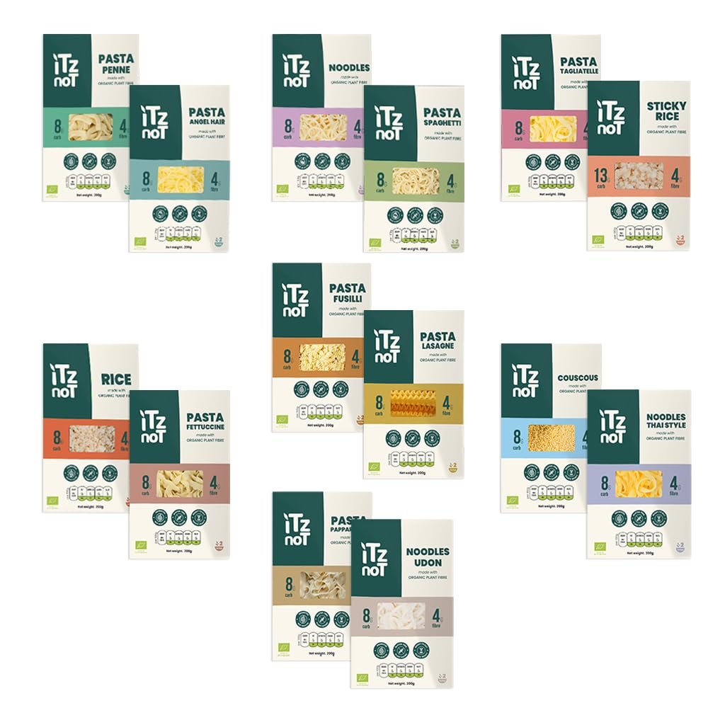 iTz noT jusT Variety Mix Pack 200g(Pack of 14)- Konjac Shirataki Rice, Sticky Rice, Couscous, Udon & Noodles Thai Style, Low Carb, Ready to Eat, Gluten Free, Plant-Based, No Added Preservative