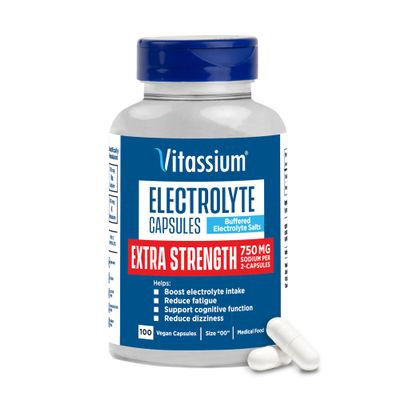 Vitassium Extra Strength Electrolyte Capsules, 750mg of Sodium, Unflavored, 100 Salt Pills (Size 00)