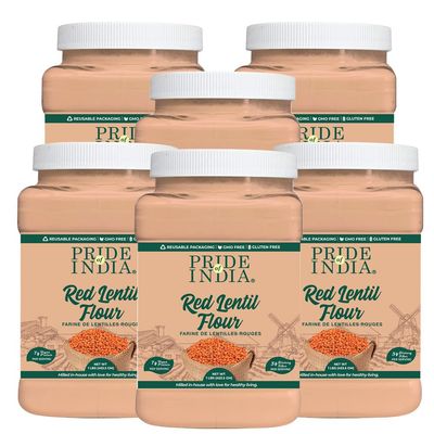 Pride of India - PACK of 6 - Red Lentil Flour 1 lbs (454 gm) Hint of Sweetness Slightly Nutty Earthy Flavor Freshly Milled in Small Batches | Used for Cooking Baking Thickening Coating