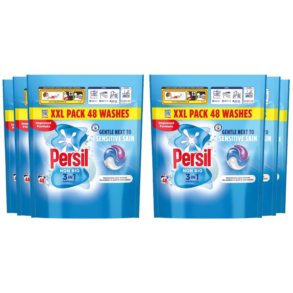 Persil XL 3-in-1 Washing Capsules Outstanding Stain Removal with No Residues Even in Quick and Cold Washes 7 Days of Lasting Freshness Washing Pods 48 Washes (Buy 6, Non Bio)