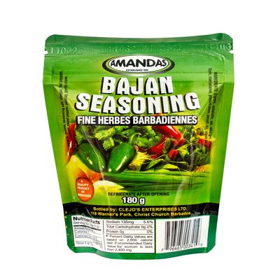 Amandas Bajan Seasoning Marinade 180 g | Authentic Caribbean Spice Blend with Pepper | Perfect Marinade for Meat, Chicken, Poultry, Fish & Vegetables | Made in Barbados | Bold Flavour Spicy Marinade