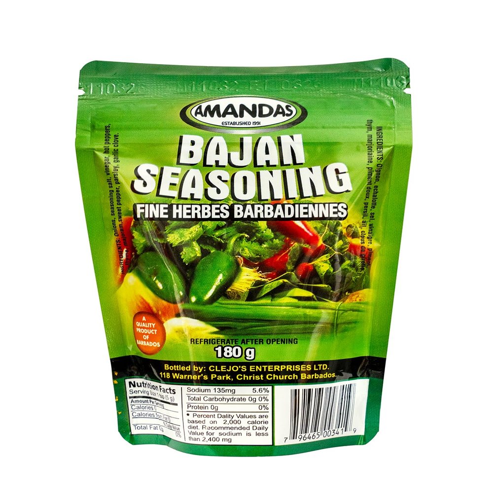 Amandas Bajan Seasoning Marinade 180 g | Authentic Caribbean Spice Blend with Pepper | Perfect Marinade for Meat, Chicken, Poultry, Fish & Vegetables | Made in Barbados | Bold Flavour Spicy Marinade