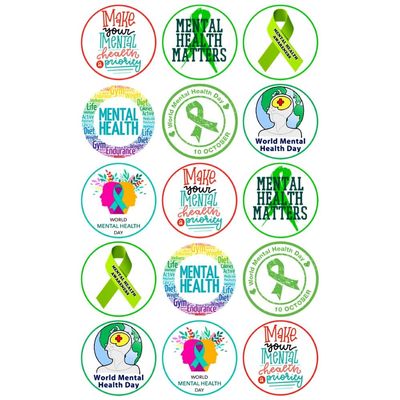15 x Mental Health Awareness Mix Edible Wafer or Icing Cupcake Topper Fun Charity Party Cake Decorations Perfect For Brownies Cookies Muffins & More! (Edible Wafer Card)