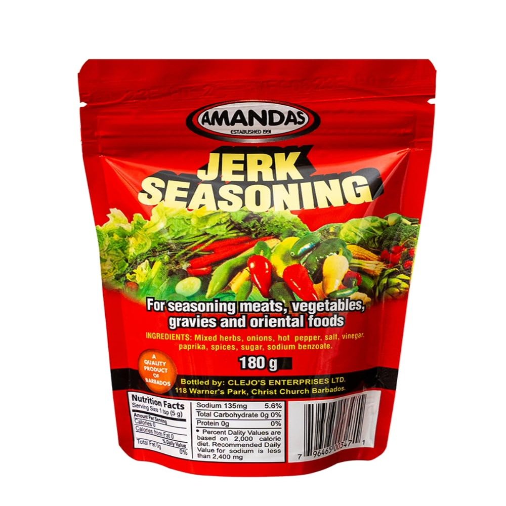 Amandas Jerk Seasoning Marinade 180g Spicy Hot Caribbean Jerk Sauce Jerk Marinade Meat Rub Jerk Seasoning for Chicken Lamb Meat Fish & Veg Meat Seasoning Made in Barbados