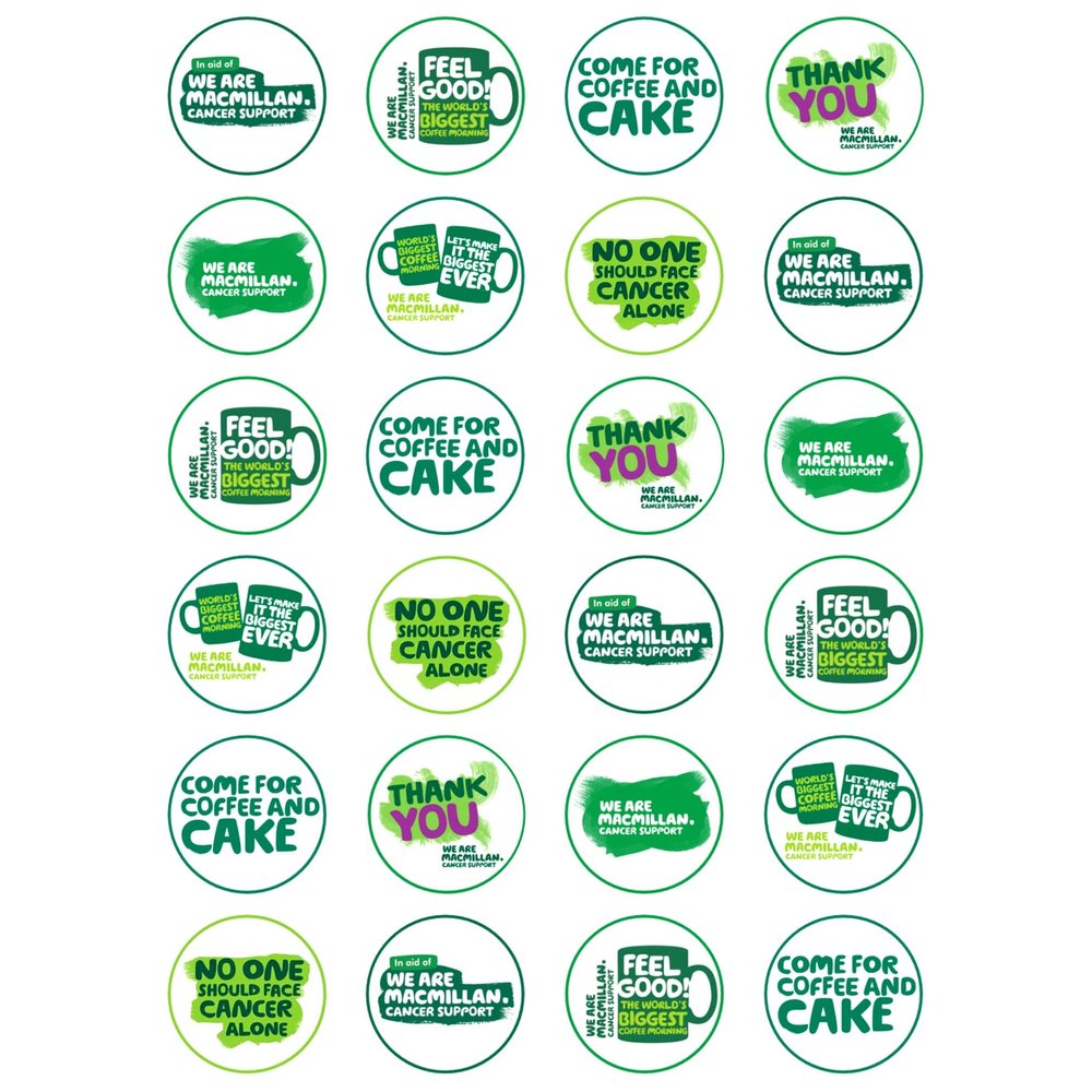 24 x Macmillan Cancer Awareness Mix Edible Wafer or Icing Cupcake Topper Fun Charity Party Cake Decorations Perfect For Brownies Cookies Muffins & More! (Premium Icing Sheet)