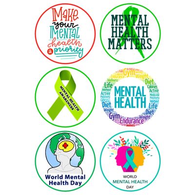 6 x Mental Health Awareness Mix Edible Wafer or Icing Cupcake Topper Fun Charity Party Cake Decorations Perfect For Brownies Cookies Muffins & More! (Premium Icing Sheet)
