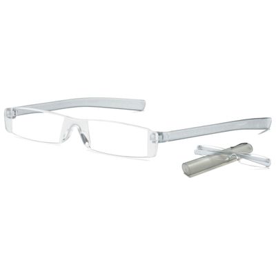 ABETOS Mini Rimless Reading Glasses for Women Men Ultra-Light Frameless Pocket Readers Fashion Cute Compact Eyeglasses with Portable Tube Case, Grey 3.0