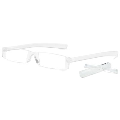ABETOS Mini Rimless Reading Glasses for Women Men Ultra-Light Frameless Pocket Readers Fashion Cute Compact Eyeglasses with Portable Tube Case, White 1.0