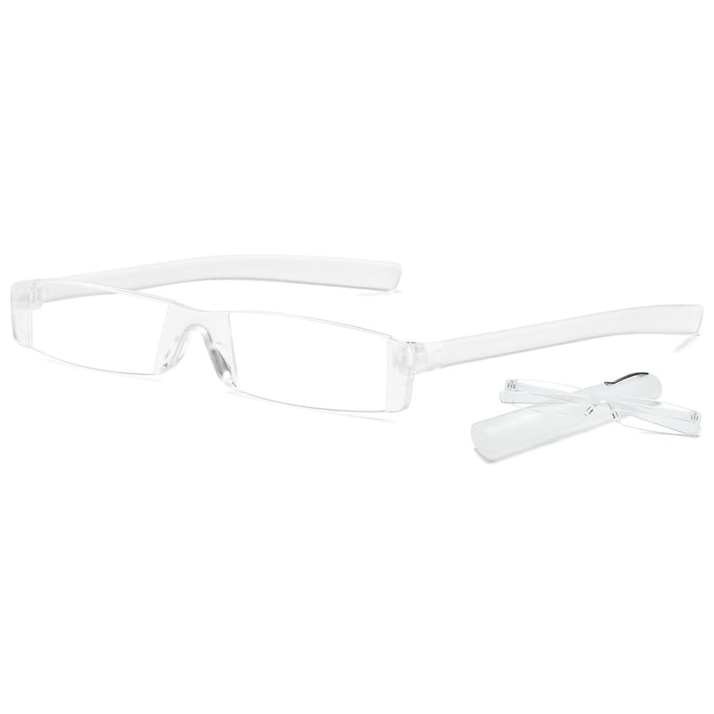 ABETOS Mini Rimless Reading Glasses for Women Men Ultra-Light Frameless Pocket Readers Fashion Cute Compact Eyeglasses with Portable Tube Case, White 1.0