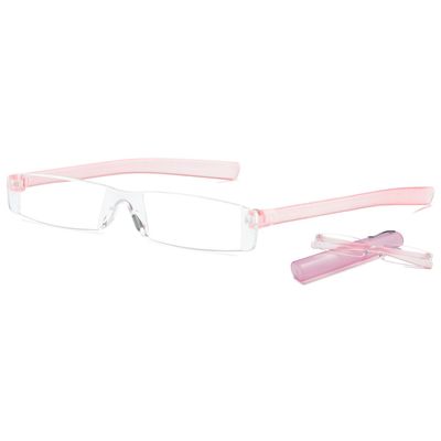 ABETOS Mini Rimless Reading Glasses for Women Men Ultra-Light Frameless Pocket Readers Fashion Cute Compact Eyeglasses with Portable Tube Case, Pink 2.5