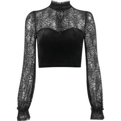 AlHECE Tops for women Goth Sexy Lace Flared Long Sleeve Corset Crop Tops Women Aesthetic Black Velvet V-Neck T-Shirts Y2K Vintage Tops Tees-Cf22147-L