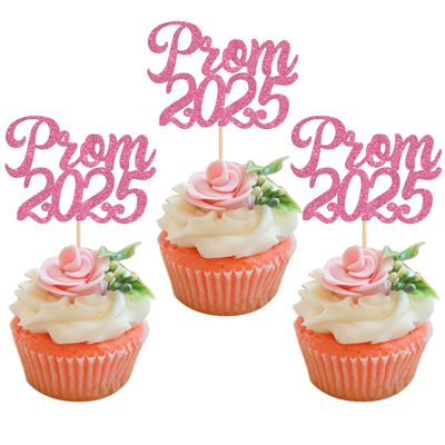 Rsstarxi 24 Pack Prom 2024 Cupcake Toppers Prom Decorations 2024 Graduation Cupcake Picks Class of 2024 Cake Decorations for 2024 College Graduation Prom Party Decorations Pink