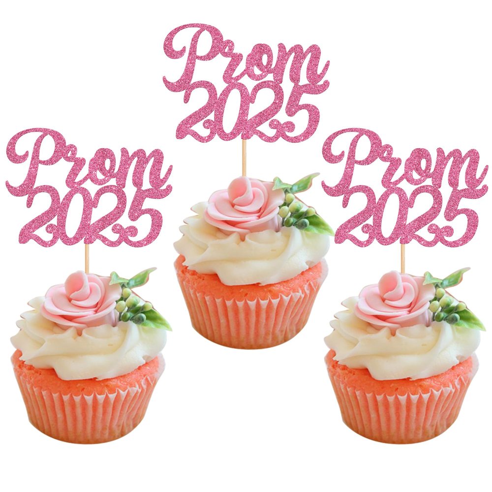 Rsstarxi 24 Pack Prom 2024 Cupcake Toppers Prom Decorations 2024 Graduation Cupcake Picks Class of 2024 Cake Decorations for 2024 College Graduation Prom Party Decorations Pink