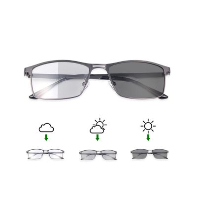 Vepiant Photochromic Bifocal Reading Glasses Men Women Transition Sunglasses UV400 Protection Sun Readers Far and Near Dual-Use Blue Light Blocking Eyeglasses Full Rim Metal Frame Presbyopia Eyewear