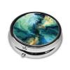 Abstract Marbled Ocean Navy Blue Teal Green, Pill Box Round Pill Case for Pocket Or Purse Small Pill Container Travel Pill Organizer view 2