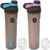 (Set of 2) Protein Shaker Bottle 700 ML Shaker Cup with Stainless Steel Mixer Ball Leakproof Sports Water Bottle Mix Drinking Bottle Secure Drink for Fitness Sports Gym & Travel - Blue & Pink view 1