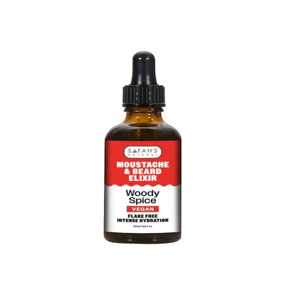 Safahs Natural - Woody Spice Elixir Beard Oil - Natural Moisturiser for Soft, Manageable Facial Hair - Promotes Growth, Eliminates Itchiness & Beard ruff 50ml