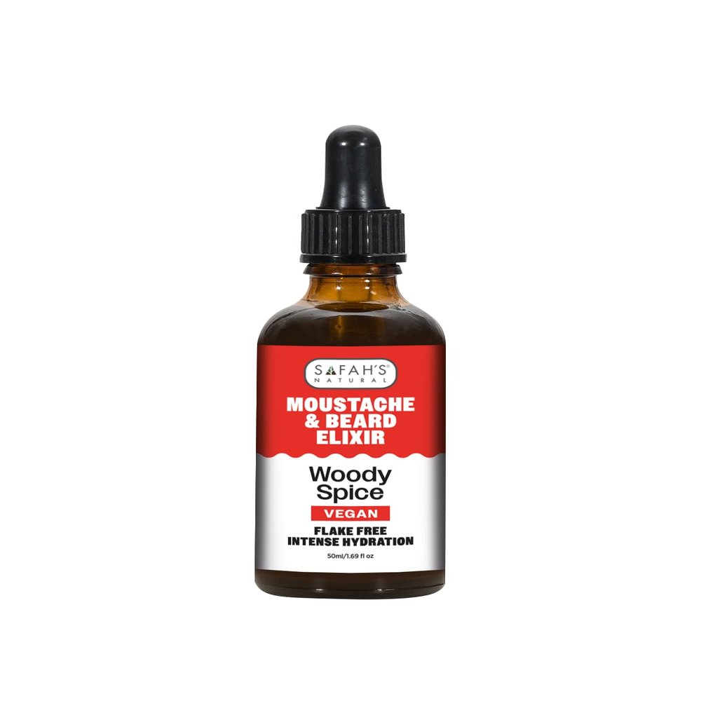 Safahs Natural - Woody Spice Elixir Beard Oil - Natural Moisturiser for Soft, Manageable Facial Hair - Promotes Growth, Eliminates Itchiness & Beard ruff 50ml