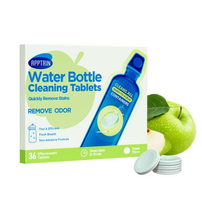 APPTRIN Water Bottle Cleaning Tablets, Bottle Clean Tablet Pack of 36, Cleansing Tablets for All Plastics and Glass Drinking Containers,Individually Packed,Apple