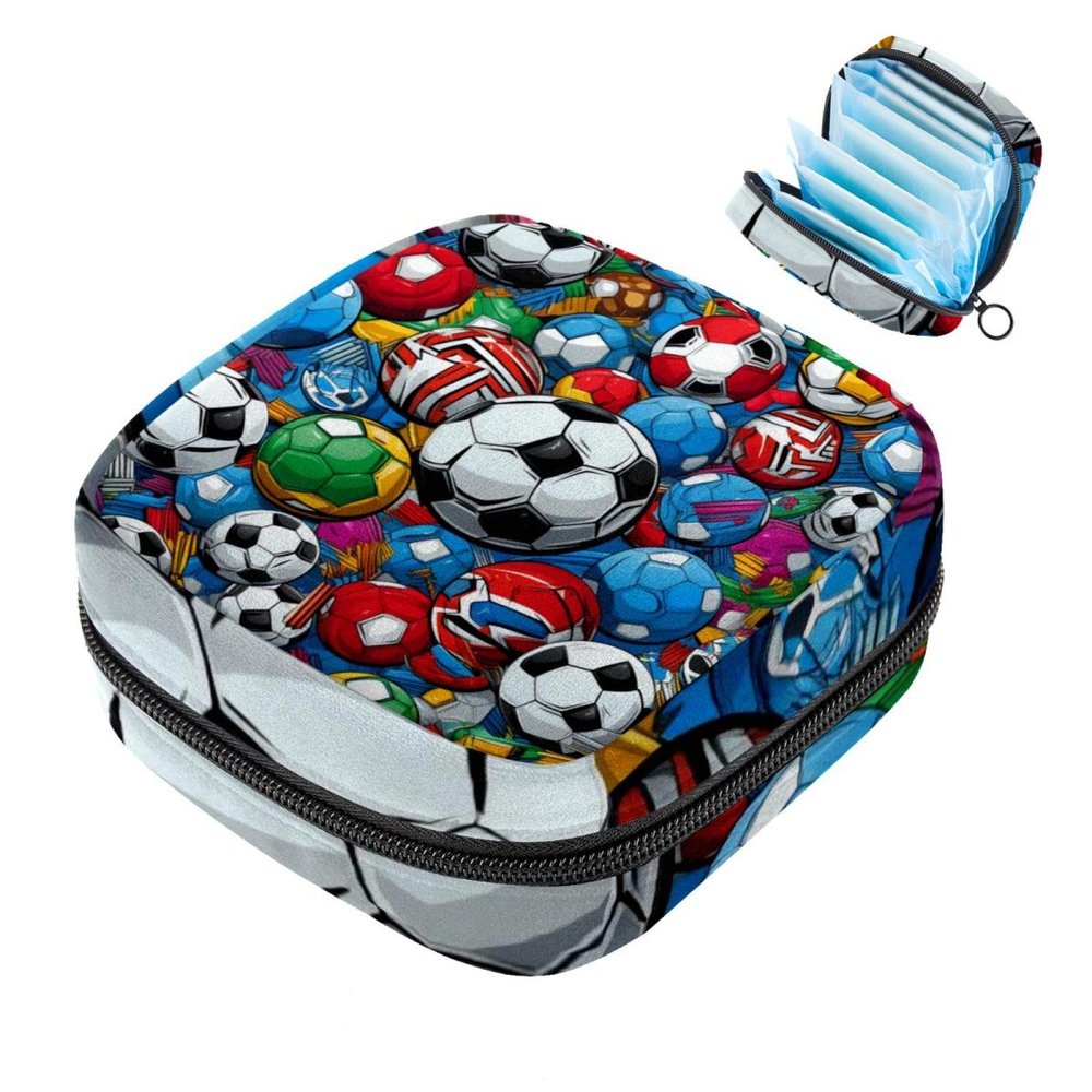 Period Kit Bag for Girls Women Ladies, Soccer Football-10 Sanitary Napkin Disposal Bags, Large Capacity Zipper Menstrual Pad Pouch
