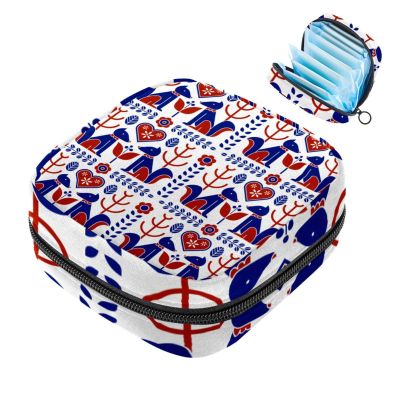 Period Kit Bag for Girls Women Ladies, Scandinavian Folk Sanitary Napkin Disposal Bags, Large Capacity Zipper Menstrual Pad Pouch