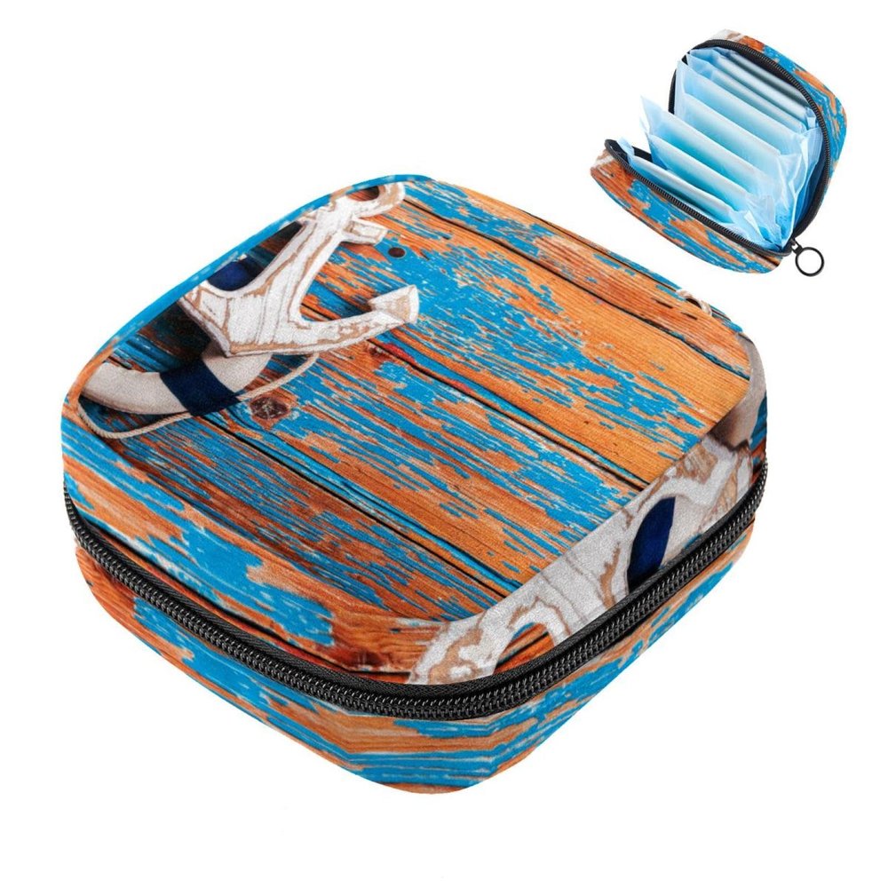 Sanitary Napkin Storage Bag, Beach Sea Anchor First Period Kit Bag for Girls Women, Menstrual Cup Pouch Feminine Menstruation Tampon Bags Holde