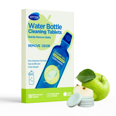APPTRIN Water Bottle Cleaning Tablets, Bottle Clean Tablet Pack of 18, Cleansing Tablets for All Plastics and Glass Drinking Containers,Individually Packed,Apple