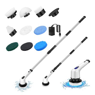 Crevice Cleaning Brush, Electric Spin Scrubber with Adjustable Extension Long Handle, Power Scrubber with 10 Replaceable Brush Heads, Dual Speeds, Ideal for Bathroom Kitchen Floor Shower Tile Car