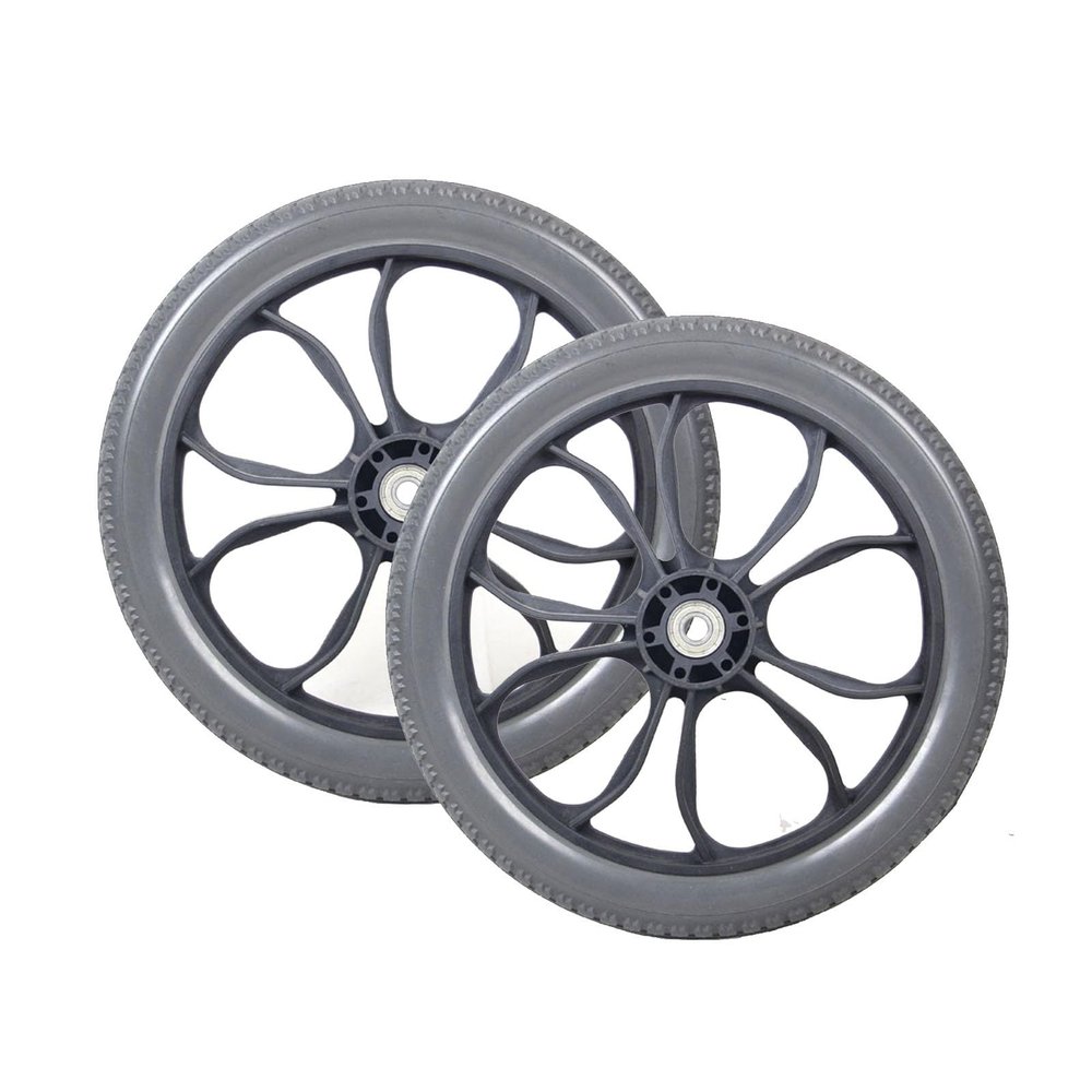 2 Pcs 14 Inch Manual Wheelchair Rear Wheels, 14x1.75 PU Solid Replacement Wheelchair Caster Assembly with 1/2" (12mm) Bearing
