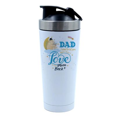 Dad I love You To The Moon And Back, Best Dad Gift From Son Or Daughter, 500ml Aluminium Shaker Bottle for Supplement Shakes - Easy Clean, Durable Cup. (wHITE)