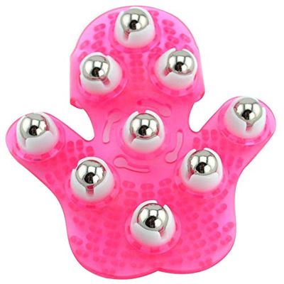Duontyye Palm Shaped Massage Glove Body Massager with 9 360-Degree-Roller Metal Roller Ball Beauty Body Care (Pink)