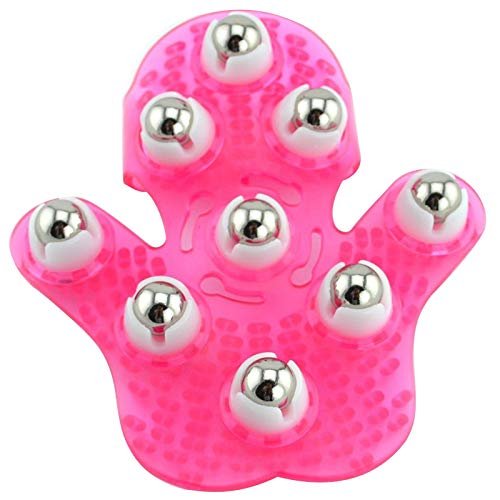 Duontyye Palm Shaped Massage Glove Body Massager with 9 360-Degree-Roller Metal Roller Ball Beauty Body Care (Pink)
