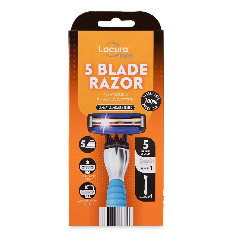 Aldi Lacura Men - 5 Blade Razor Advanced Shaving System | 1 Blade + 1 Handle [Imperfect Packaging]