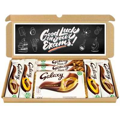 Selection Box Chocolate Hamper | Letter Box Gift | Fullsize Galaxy Chocolate bars | Ideal Gifts For Women, Men, Kids (Good Luck Exams, Full Size)