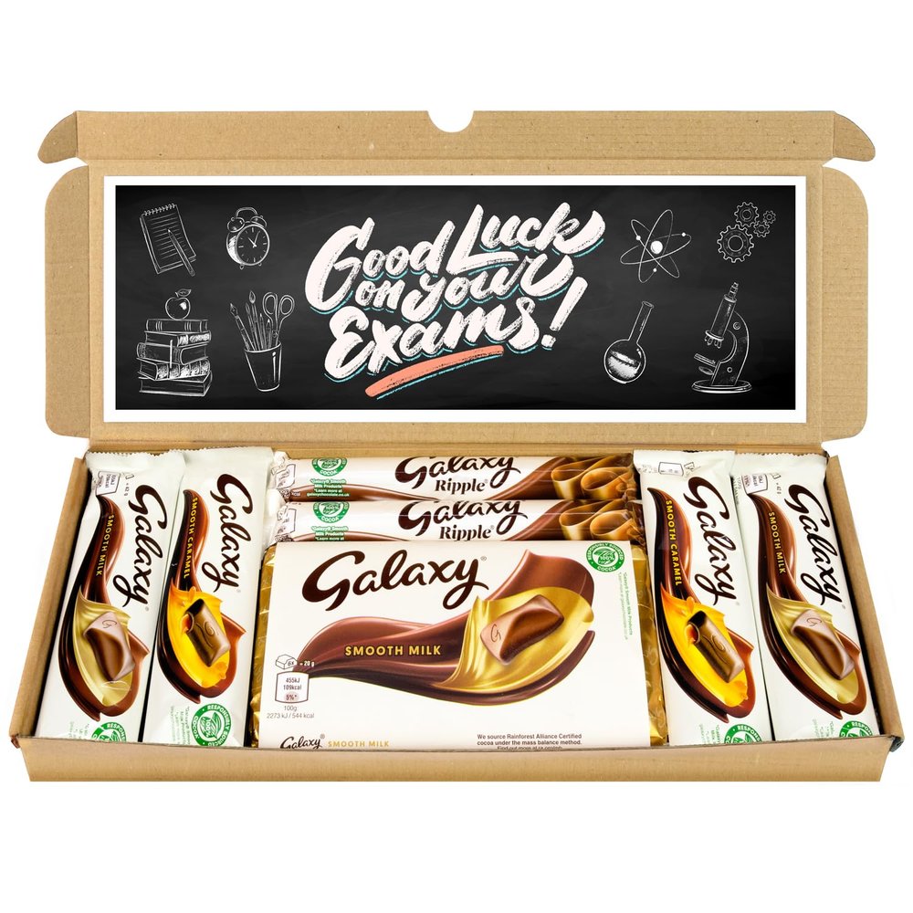 Selection Box Chocolate Hamper | Letter Box Gift | Fullsize Galaxy Chocolate bars | Ideal Gifts For Women, Men, Kids (Good Luck Exams, Full Size)