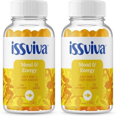 Issviva Mood & Energy Gummies  Vitamins B1, B2, B6, B12, Iodine & Vitamin C  Orange Flavor  Menopause Support for Energy, Mood & Focus  300g (Twin-Pack)