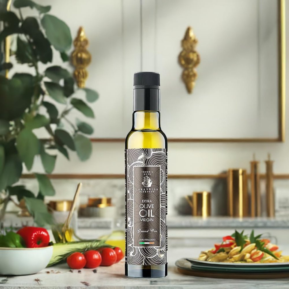 Caravella Grand Cru Extra Virgin Olive Oil 250 ml/8.45 fl.oz - 100% italian - Exclusive Gourmet Collection - Cold extraction - High in polyphenols and antioxidants - Fresh harvest New Oil campaign