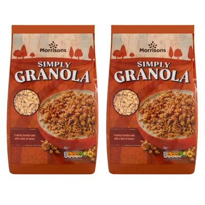 Morrisons Simply Granola 1kg - 2 Pack | Crunchy Toasted Oats with a Hint of Honey, Suitable For Vegetarians.