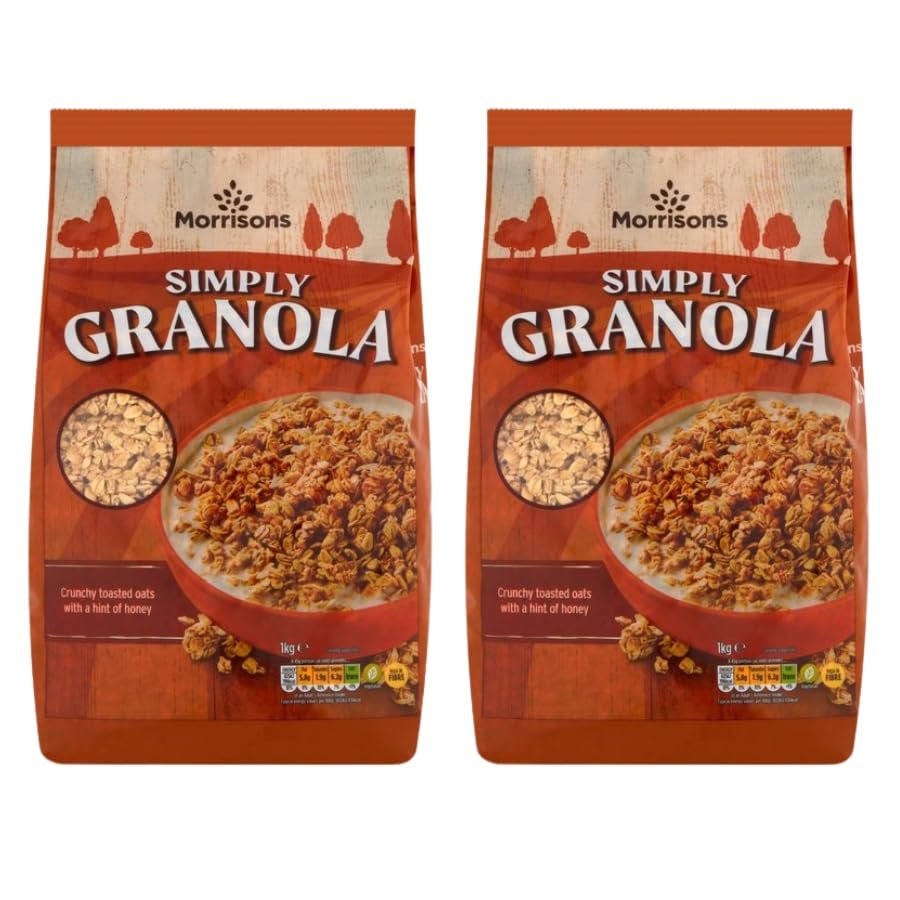Morrisons Simply Granola 1kg - 2 Pack | Crunchy Toasted Oats with a Hint of Honey, Suitable For Vegetarians.