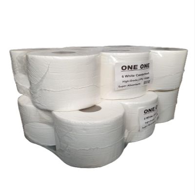 6 Pure White Centrefeed Rolls 150M 2 Ply Embossed Thick Paper Kitchen Towel Roll