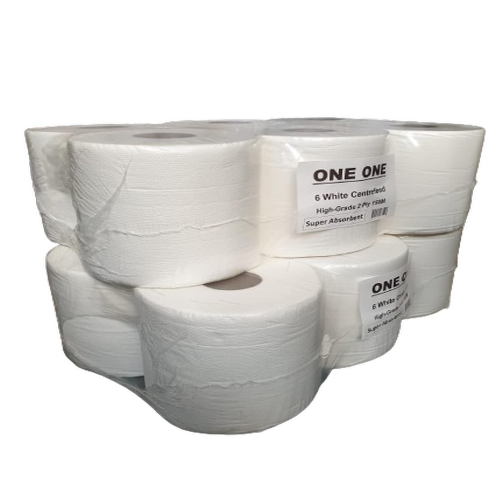 6 Pure White Centrefeed Rolls 150M 2 Ply Embossed Thick Paper Kitchen Towel Roll