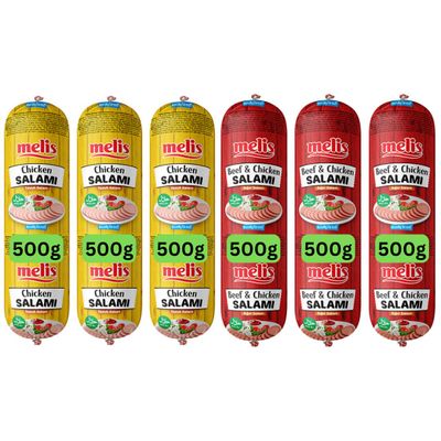 Salami Large Size, Ready to eat - Halal Certified Chicken/Beef and Chicken Salami, Random Flavors (6x500g)