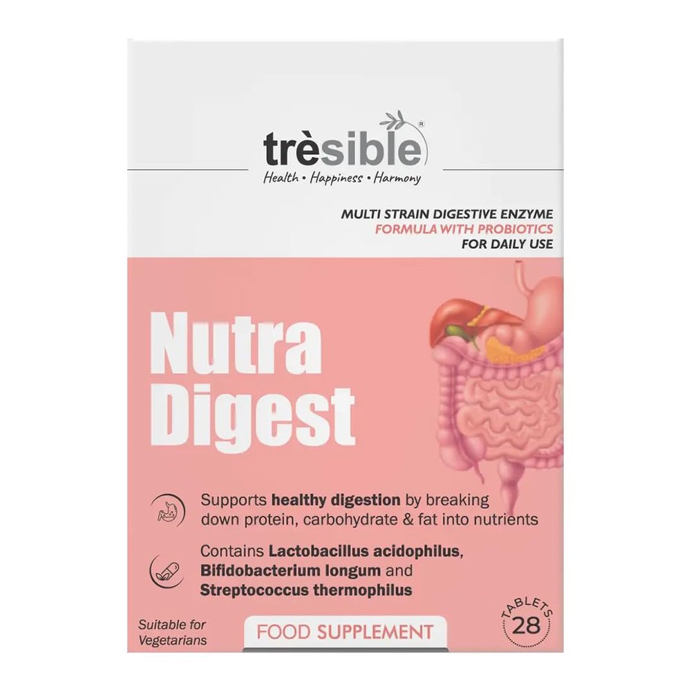 Trsible Probiotic Supplement- Nutra Digest 28 Tablets Probiotics for Gut Health- Multistrain Digestive Enzyme Supplements with Lactobacillus Acidophilus- Vegetarian, Gluten Free, Halal- 1 Pack