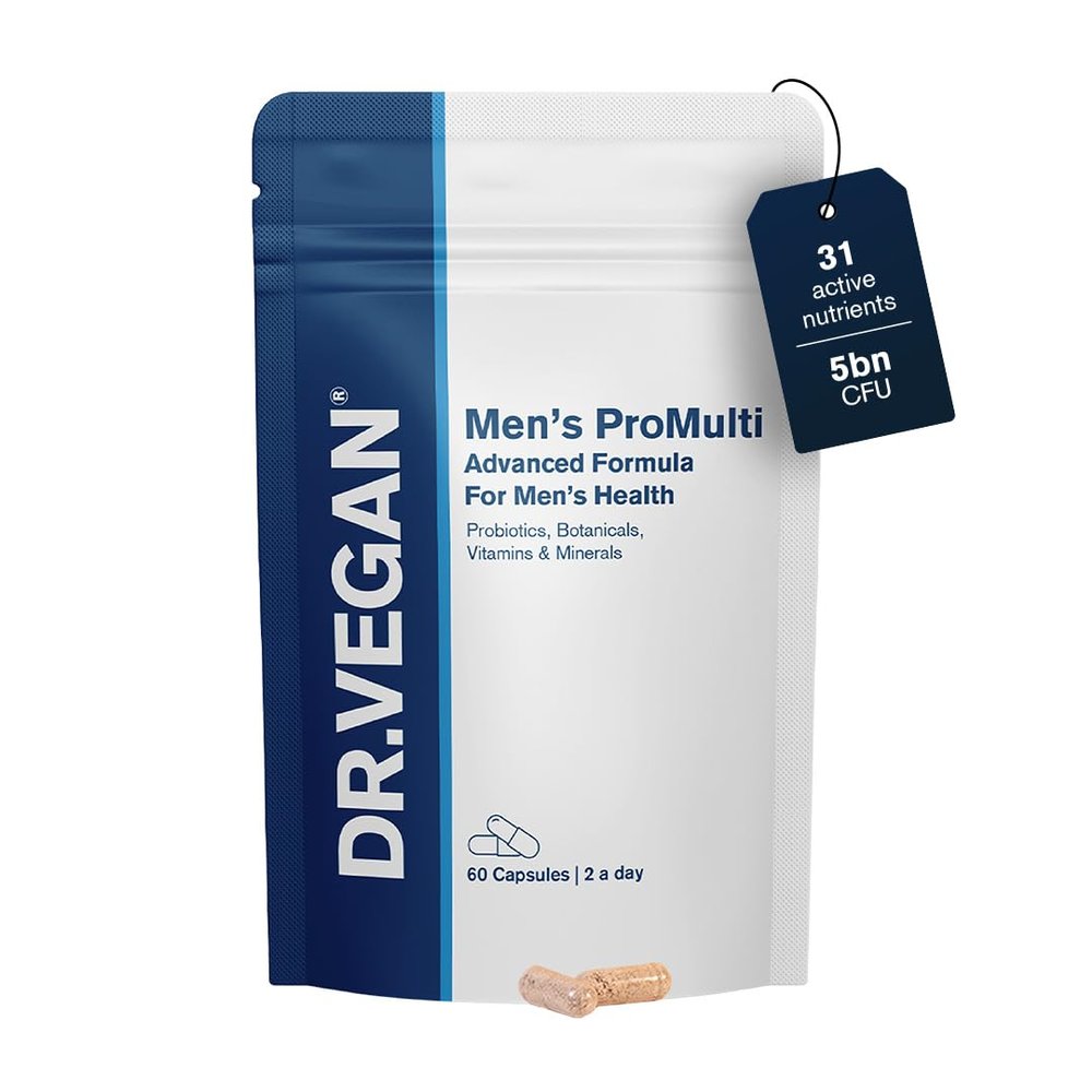 DR.VEGAN Men's ProMulti | Multivitamin & Probiotics for Men All-in-1 | 29 Vitamins, Minerals, Botanicals | 5 Billion Live Cultures | 60 Vegan Capsules | 2-A-Day