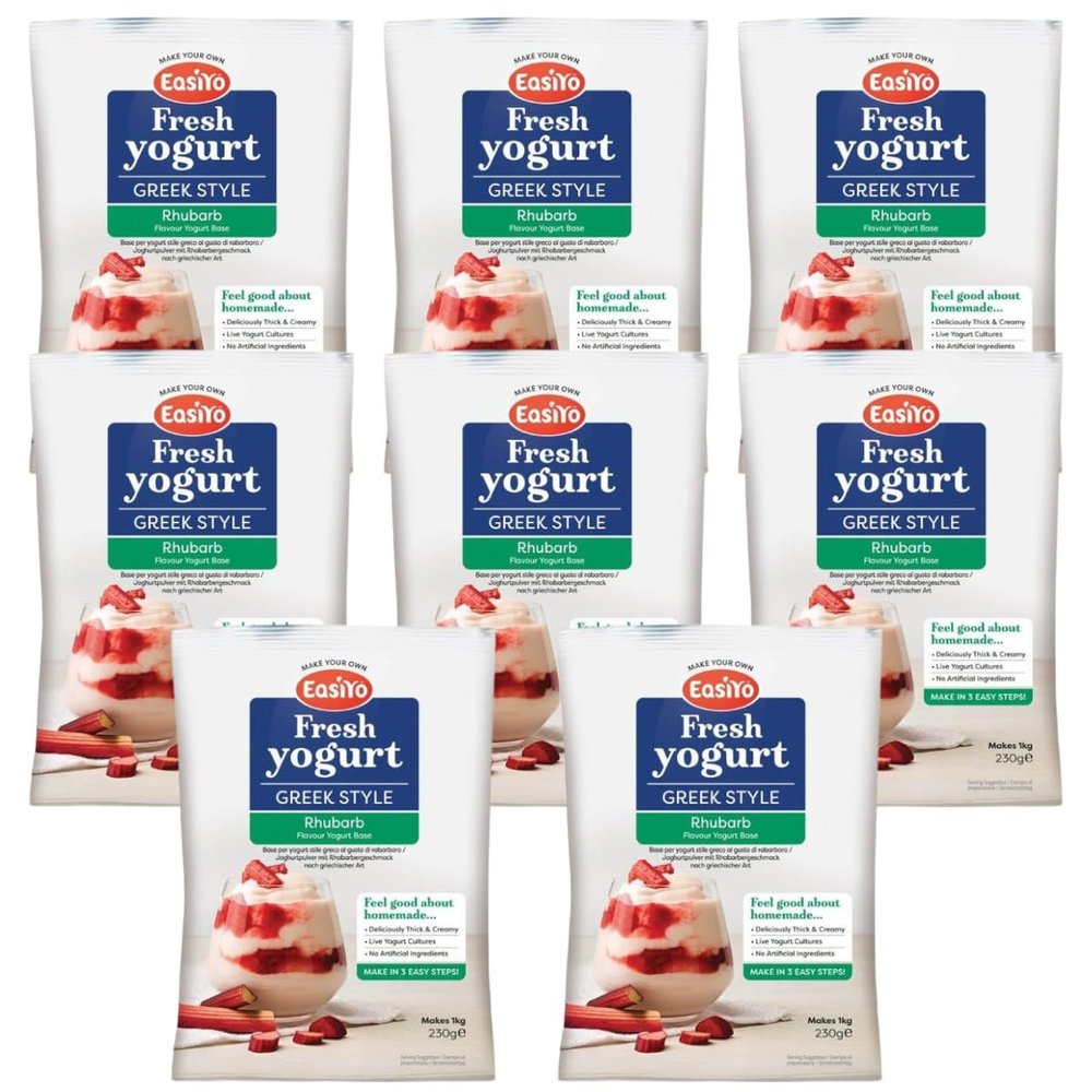 EasiYo Yogurt Greek Style Rhubarb 8 Pack Yoghurt
