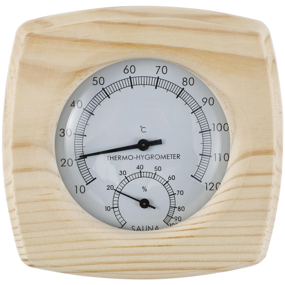 BUTORY Sauna Thermometer 2 in 1 Wooden Sauna Thermometer Hygrometer Precise Indoor Sauna Hygrothermograph 10-120 Sauna Thermometer Portable Sauna Hygrometer for Sauna Room Hotel 14x14x3cm #