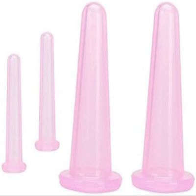 4 Pieces Pink Facial Cupping Therapy Set Anti Cellulite Silicone Vacuum Cupping Cups for Face and Eye Cupping Massage (2 Small + 2 Large)Massage ToolsHealth Care