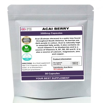 Acai Berry Extract Capsules 3500mg (Super Antioxidant) Pure, No Additives (30)